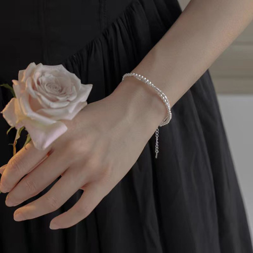 S925純銀碎銀珍珠雙層手鏈女新款高級感氣質手串輕奢小衆精緻手飾