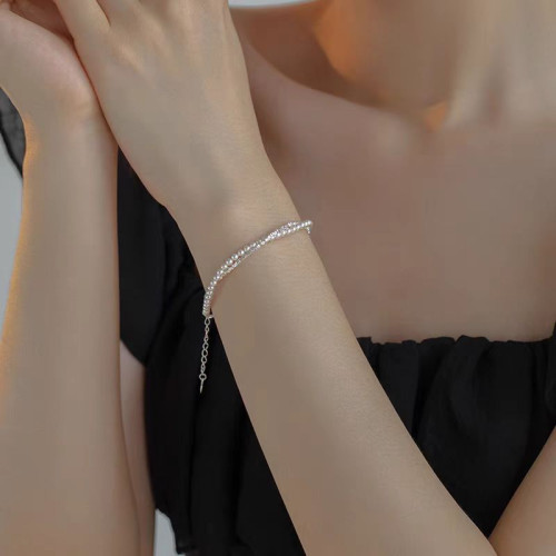 S925純銀碎銀珍珠雙層手鏈女新款高級感氣質手串輕奢小衆精緻手飾