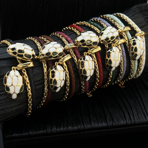 爆款牛皮編織皮繩雙層手鏈經典蛇頭紅繩靈蛇高級時尚情侶手鏈