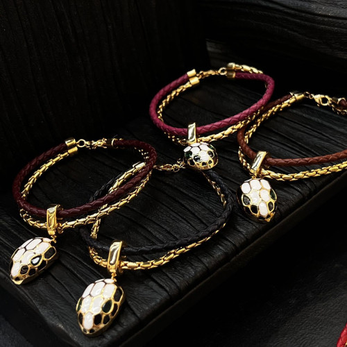 爆款牛皮編織皮繩雙層手鏈經典蛇頭紅繩靈蛇高級時尚情侶手鏈