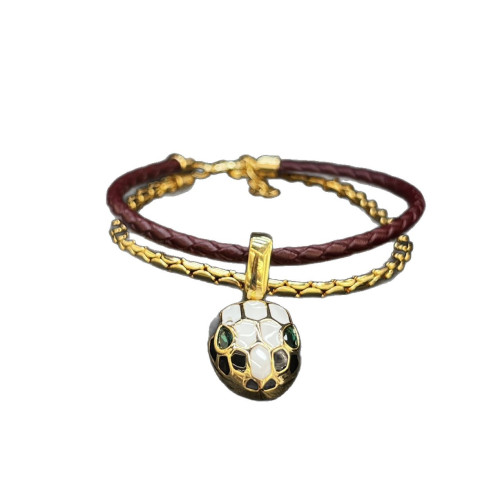 爆款牛皮編織皮繩雙層手鏈經典蛇頭紅繩靈蛇高級時尚情侶手鏈