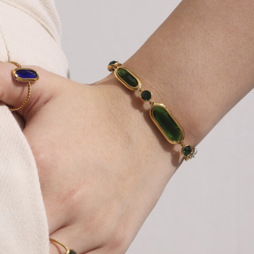 摩天輪幾何長方形圓形切面彩色玻璃石拼接手鏈氣質中古風華麗手飾