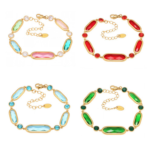 摩天輪幾何長方形圓形切面彩色玻璃石拼接手鏈氣質中古風華麗手飾