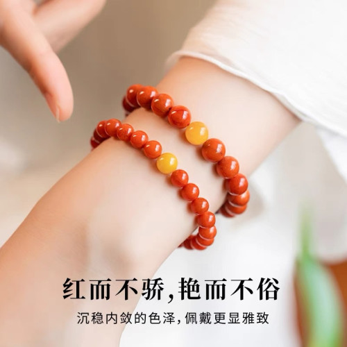風禾珠寶天然南紅瑪瑙手串蜜蠟紅瑪瑙手鏈小米珠精緻款時尚女禮物