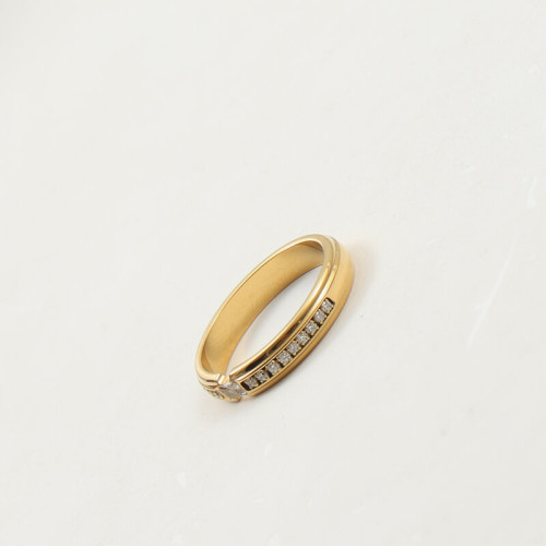 半圈鑽 戒指 鈦鋼電鍍18k金 半圈鑽 戒指 鈦鋼電鍍18k金