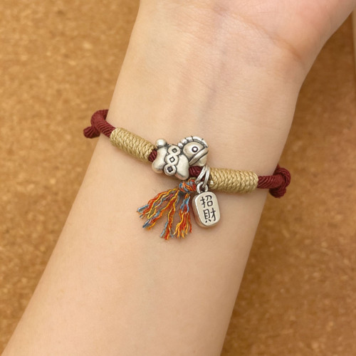 999足銀馬上有錢花手鏈屬馬本命年招財納福手繩新國風紅繩