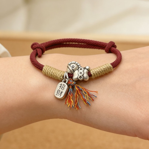 999足銀馬上有錢花手鏈屬馬本命年招財納福手繩新國風紅繩