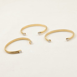 開口 手鐲 帶兩個水滴鋯石 鈦鋼電鍍18k金（6.5*5cm）