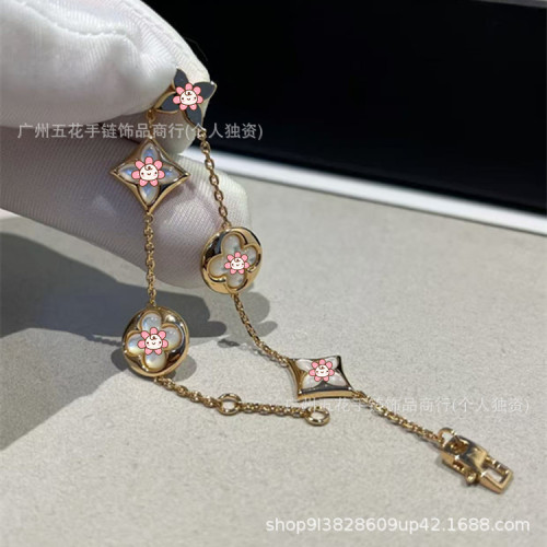 新款高版本驢家圓形菱形五花白貝母手鏈V金厚鍍18k金女士手鏈 新款高版本驢家圓形菱形五花白貝母手鏈V金厚鍍18k金女士手鏈