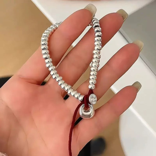 實心銀坨s999純銀平安喜樂錢串子盤纏手鏈本命年紅繩情人節禮物