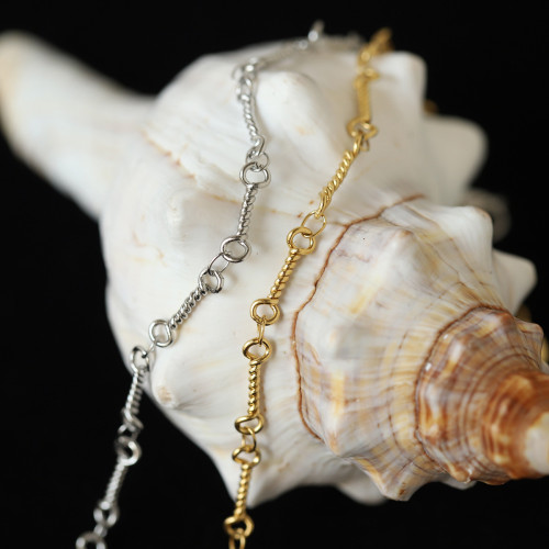 連環鏈條簡約手工扭棍中性風CHIC骨頭形手鏈女款 鈦鋼鍍金SL127