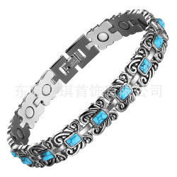 歐美不鏽鋼手鏈復古簡約綠松石鈦鋼手鏈小衆不鏽鋼手鏈