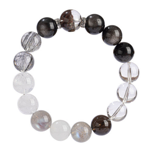 五行缺補喜用金水手鏈男女款天然水晶多寶手串聚寶盆平衡飾品