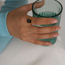 簡約時尚方形黑色面戒指女原宿冷淡風潮流鈦鋼鍍金指環