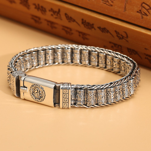 翔栩六字真言轉經筒手鏈男可轉動情侶款個性復古國潮手環