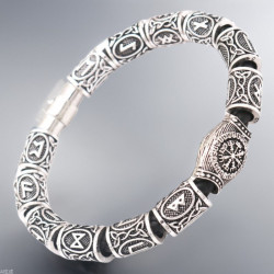 維京奧丁符文指南針鬍須珠子歐美流行飾品魯納文護身符合金手鏈