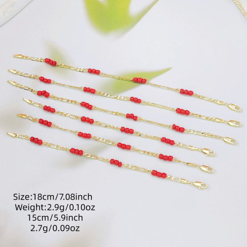 仿紅瑪瑙串珠拼接鏈條設計感飾品銅鍍18k金百搭首飾手鏈