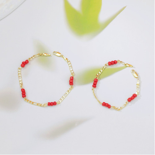 仿紅瑪瑙串珠拼接鏈條設計感飾品銅鍍18k金百搭首飾手鏈