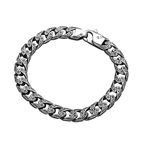 新款925鍍銀古巴手鏈男款復古生日禮物手工輕奢唐草紋男生手飾嘻