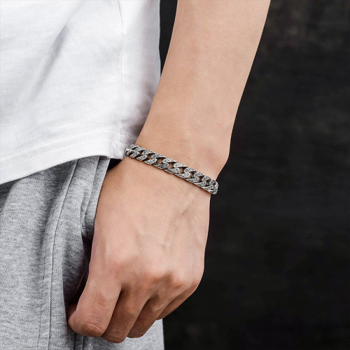 新款925鍍銀古巴手鏈男款復古生日禮物手工輕奢唐草紋男生手飾嘻