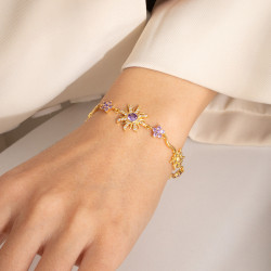 新款山茶新品薔薇粉寶石花朵幾何設計璀璨手鏈鍍金滿鑽爆閃彩寶手