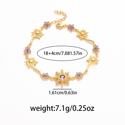 新款山茶新品薔薇粉寶石花朵幾何設計璀璨手鏈鍍金滿鑽爆閃彩寶手