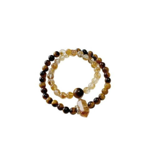 【日照金山】天然虎眼石黃塔晶水晶手串女雙圈招米手鏈新中式飾品