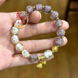 香芋紫白色夜光金沙琉璃兩世歡女款手鏈香灰瓷琉璃金箔潘家園手串