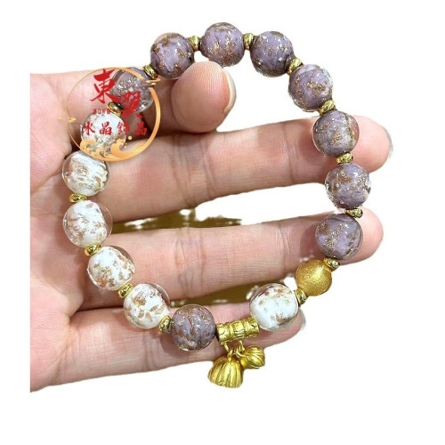 香芋紫白色夜光金沙琉璃兩世歡女款手鏈香灰瓷琉璃金箔潘家園手串