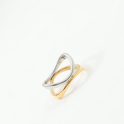 曲線 雙色 彎曲 拼色 戒指 鈦鋼電鍍18k金