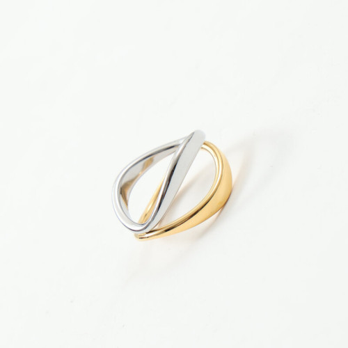 曲線 雙色 彎曲 拼色 戒指 鈦鋼電鍍18k金 曲線 雙色 彎曲 拼色 戒指 鈦鋼電鍍18k金