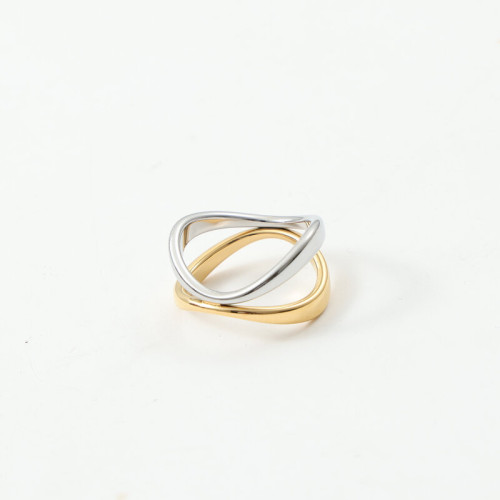 曲線 雙色 彎曲 拼色 戒指 鈦鋼電鍍18k金 曲線 雙色 彎曲 拼色 戒指 鈦鋼電鍍18k金