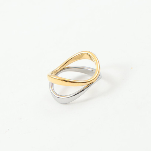曲線 雙色 彎曲 拼色 戒指 鈦鋼電鍍18k金 曲線 雙色 彎曲 拼色 戒指 鈦鋼電鍍18k金