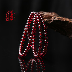 莫桑酒紅石榴石水晶三圈珠子手鏈女人石多圈散珠飾品