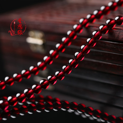 莫桑酒紅石榴石水晶三圈珠子手鏈女人石多圈散珠飾品