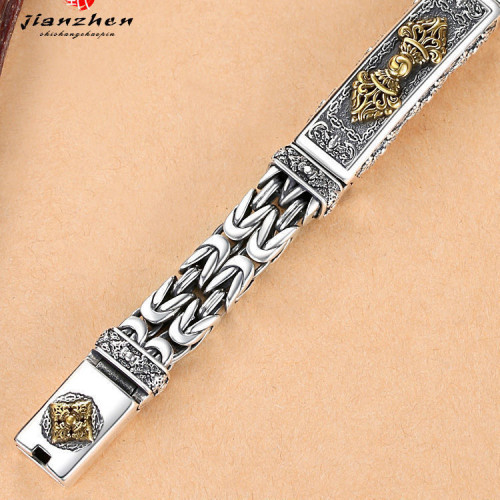 時尚簡甄復古潮人男手鏈潮創意個性手飾品金剛杵平安紋鏈子銀