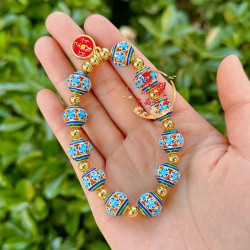 景泰藍繁花鏤空球寺廟烤藍珠子手鏈潘家園香灰瓷琉璃金箔景區手串