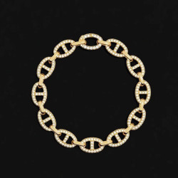 金黃色豬鼻子手鏈女輕奢氣質滿鑽鏈環環釦拼接感手飾節日禮物