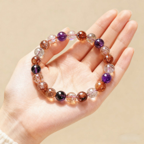 2025新款超七水晶手鏈女黑超紫水晶單圈珠子散珠水晶手串保真手鏈