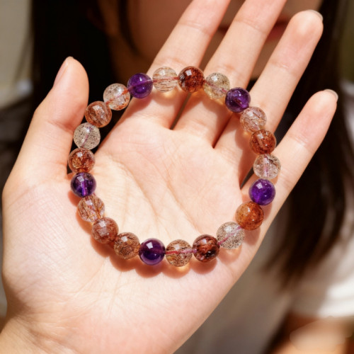 2025新款超七水晶手鏈女黑超紫水晶單圈珠子散珠水晶手串保真手鏈