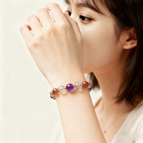 2025新款超七水晶手鏈女黑超紫水晶單圈珠子散珠水晶手串保真手鏈