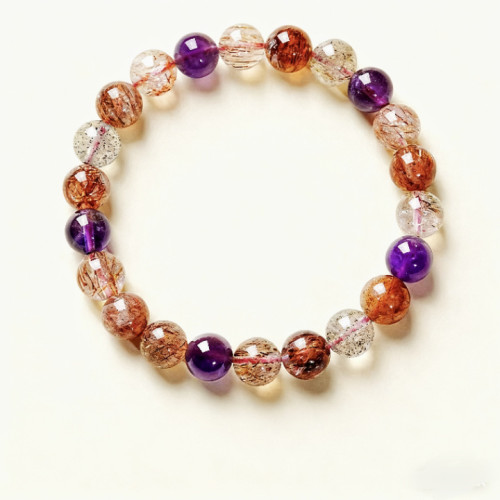 2025新款超七水晶手鏈女黑超紫水晶單圈珠子散珠水晶手串保真手鏈