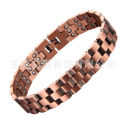 紅銅手鏈簡約時尚磁性純紅銅手鏈男款磁性能量純紅銅手鏈