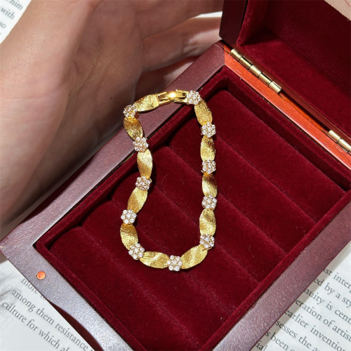 金店同款拉絲花朵緞帶手鏈久不掉色新中式國潮風輕奢高級手環飾品