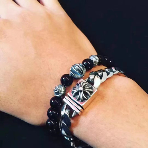 潮款飾品手串男女士手飾手鏈10mm黑曜石8mm綠松石泰銀復古手珠ins 潮款飾品手串男女士手飾手鏈10mm黑曜石8mm綠松石泰銀復古手珠ins