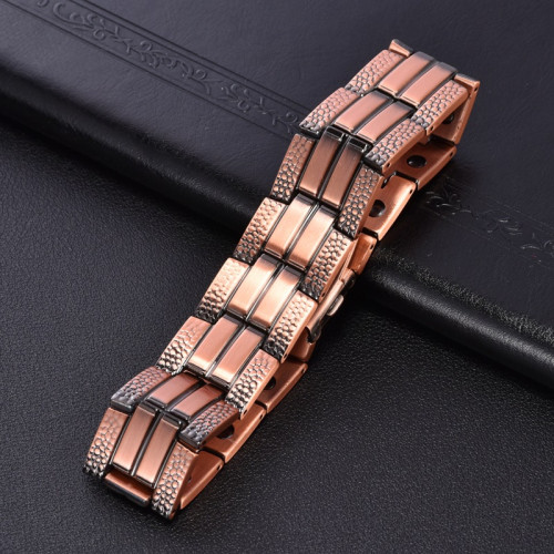 兩邊裂紋錶帶釦三排磁99.9%純紅銅手鏈 兩邊裂紋錶帶釦三排磁99.9%純紅銅手鏈