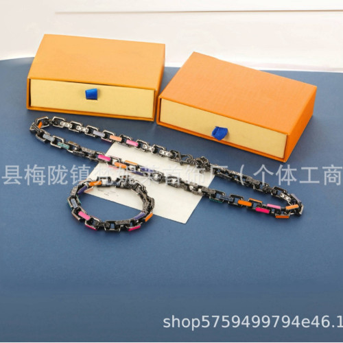 驢家鈦鋼竹節百搭手鏈項鍊古巴淬火琺瑯嘻哈手環節日禮品