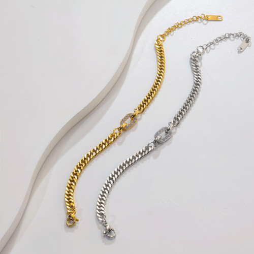 金銀雙色古巴鏈愛心鑲鑽手鏈多層曡戴設計男女同款嘻哈風飾品