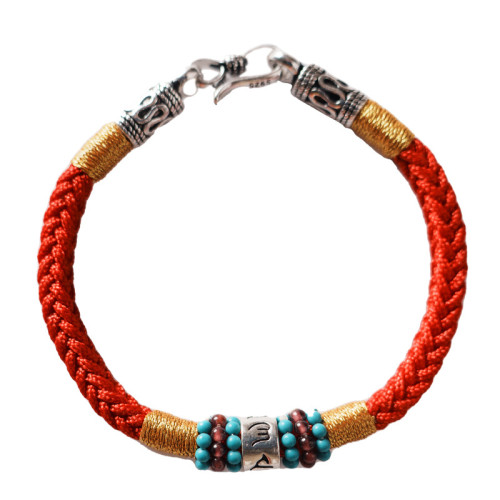 手工編織繩六字箴言平安紅繩本命年龍年男士手繩925銀手鏈女