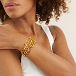 波西米亞風18k金手鏈堆曡大小金珠簡約串珠彈力手鏈